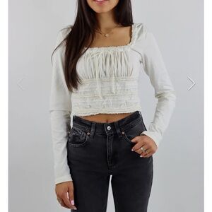 FREE PEOPLE NEW SCARLETT SMOCKED LONG SLEEVE  IVORY